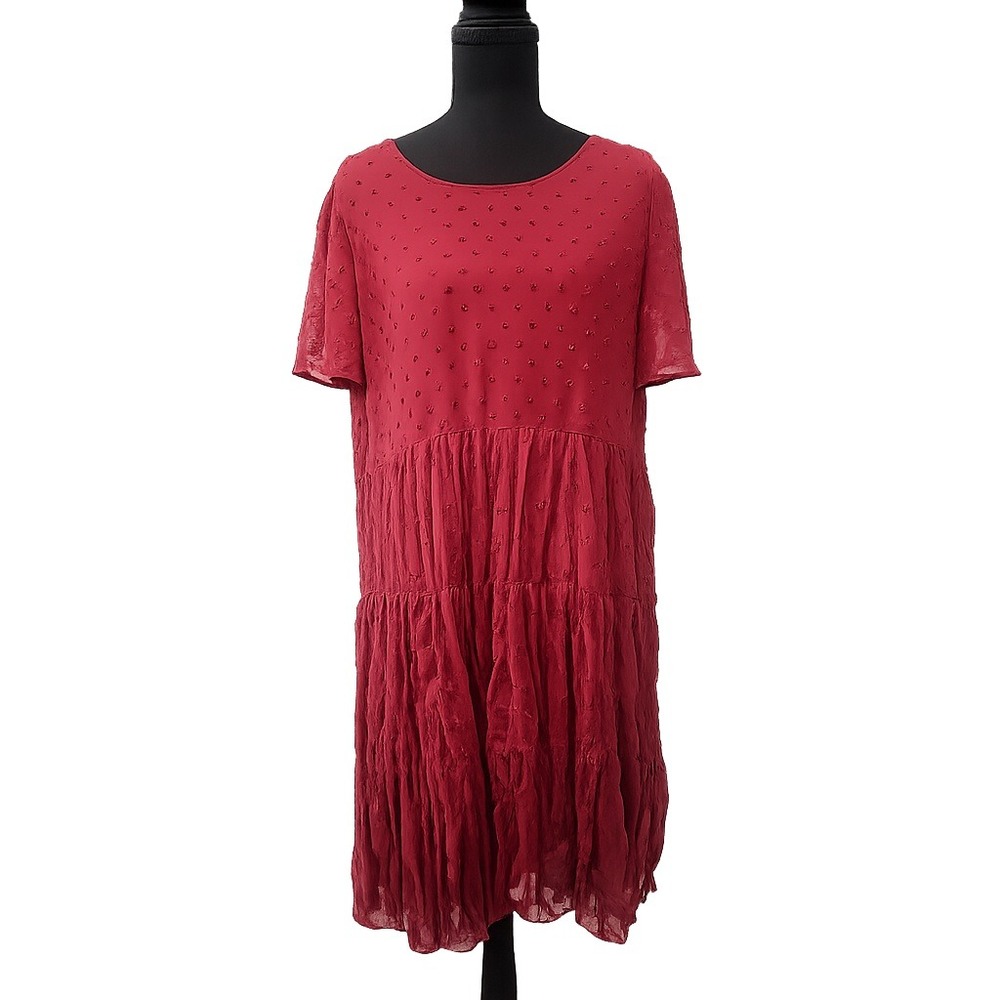 NWT Mikarose Dress Women XL Crimson New Swiss Dot Tiered Babydoll‎